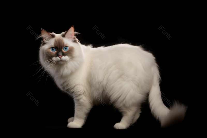 黑色背景白色的猫毛茸茸呆萌宠物,高清,摄影图,摄影图片,图片大全,摄影图免费下载